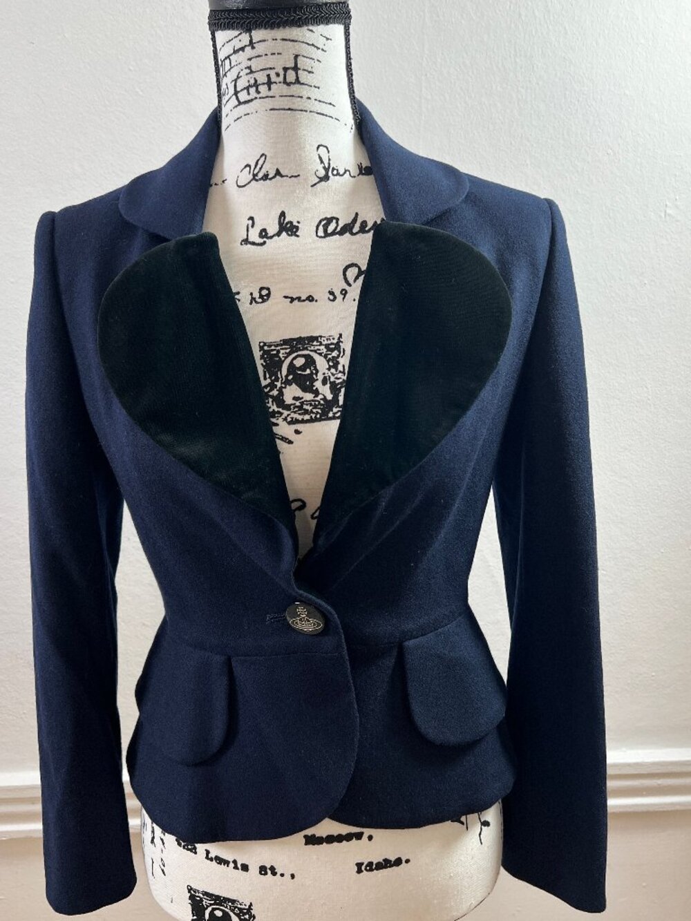 Vivienne Westwood red label navy heart lapel jacket sz 1